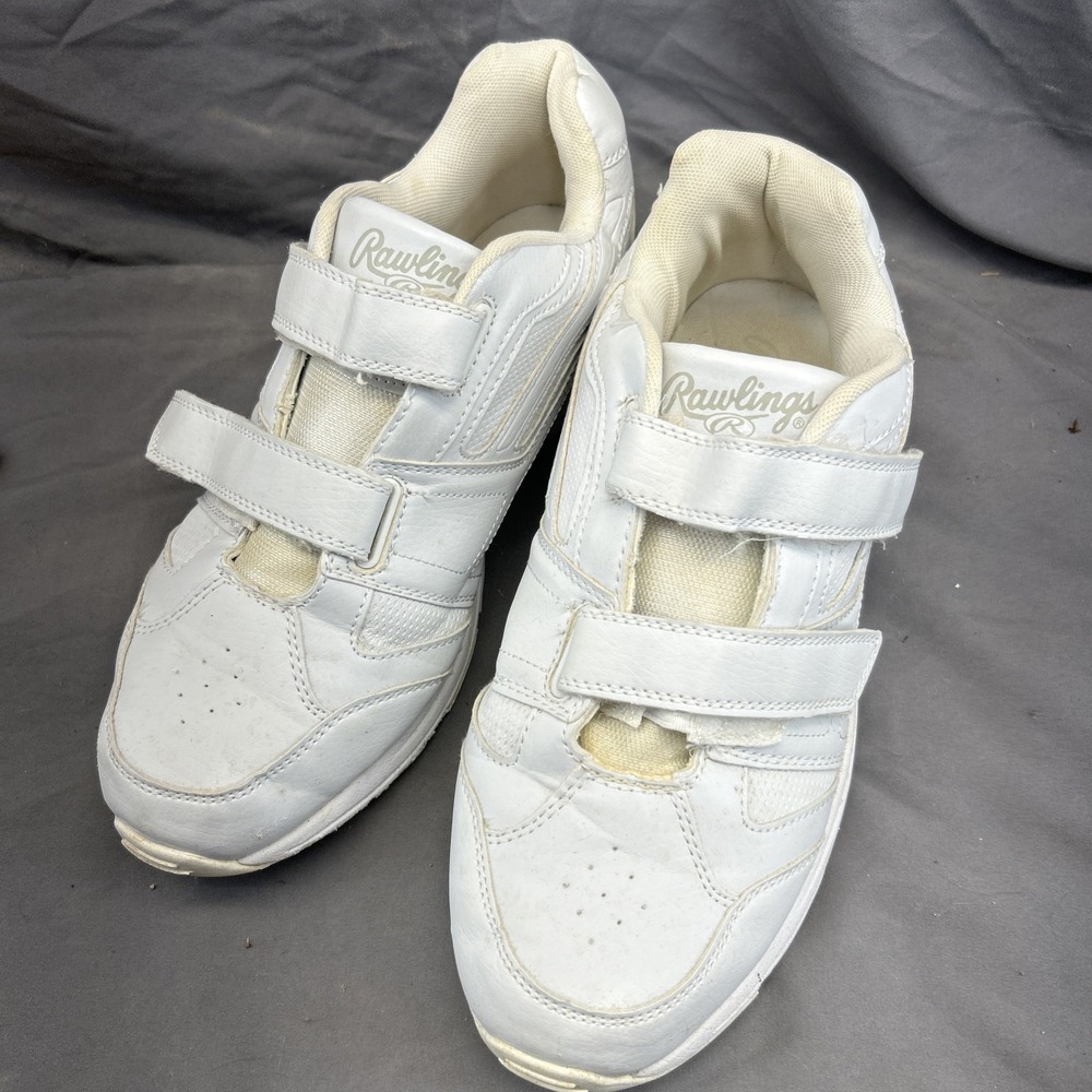 Rawlings White Athletic Faux Leather Sneakers. Size 11. Hook And Loop